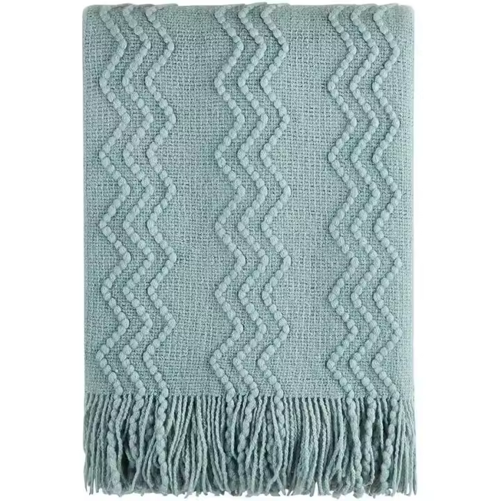 Funda de sofá de punto suave y texturizada, color verde, 127 x 180 cm (incluye borlas) - 1