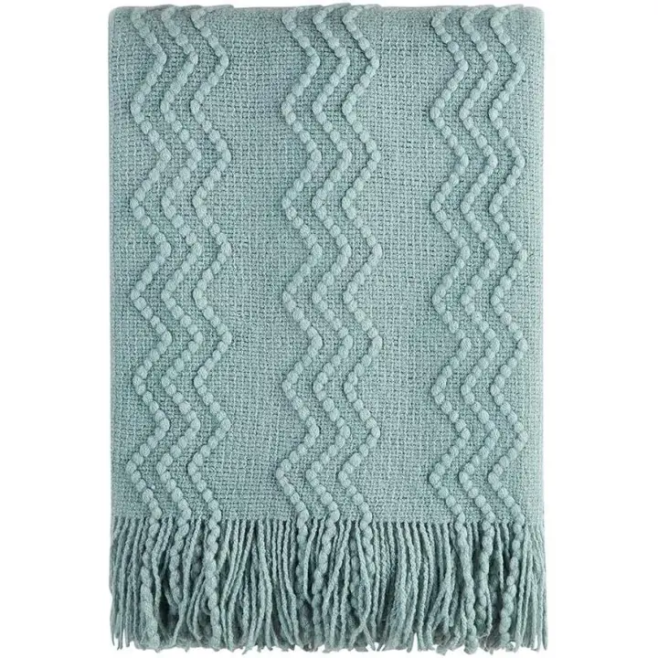 Funda de sofá de punto suave y texturizada, color verde, 127 x 180 cm (incluye borlas) - 1