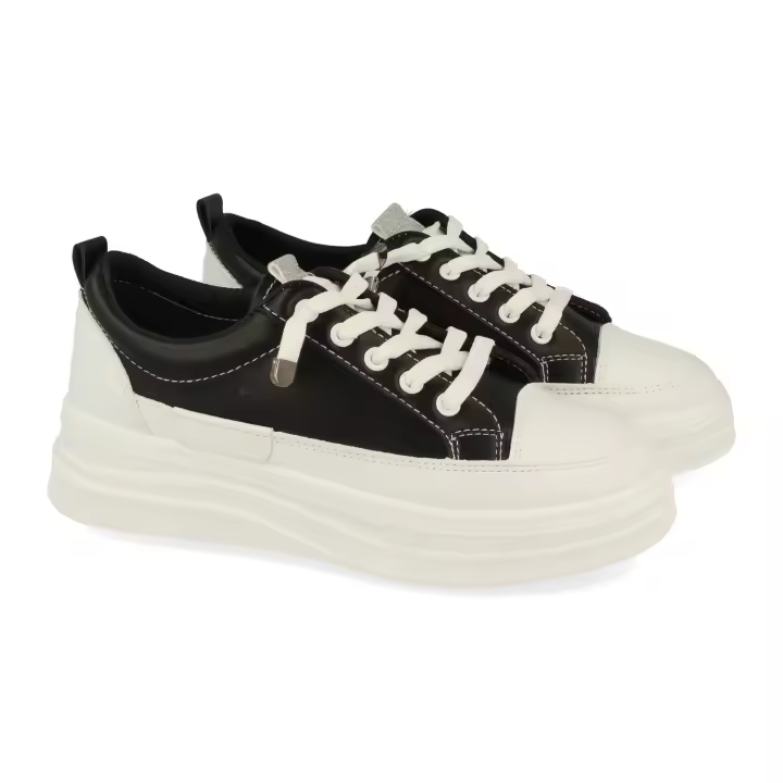 Davinia Shoes Zapatilla, Comodas, Material de Polipiel, Estilo Bamba y Casual, con Plataforma, Cierre de Cordones, Primavera Verano 2021 Shoes&Blues.es ABX015-Negro - 1
