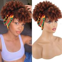 Pelucas Rizadas Para Mujeres Negras Con Diadema Peluca Corta Africana Kinky Rizada De Sintético Con Diadema Attachada Tamaño Promedio 2 En 1 - details 0
