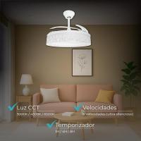 LED Lampara Ventilador deTecho with Luz Led, 36W,Ø 109cm, CCT, 4100LM, With Aspas Retráctiles 6 Velocidades Silencioso y Bajo Consumption, Way Verano Invierno, With Enviar - details 0