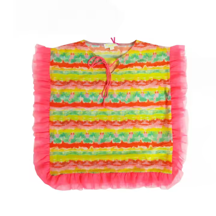 Vestido Kaftan Playa Poncho Niña o Mujer Petit Alo | Rejilla Tie Dye Rosa | Twinning Mamá e Hija- Talla 4 a 18 años S Mujer - 1