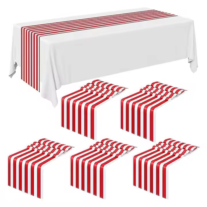 6 Unidades Rayas Mesa Corredor Boda poliéster Mesa decoración Rojo Blanco Rayas Diseño tableclaw Dieciocho - 1