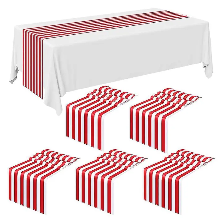 6 Unidades Rayas Mesa Corredor Boda poliéster Mesa decoración Rojo Blanco Rayas Diseño tableclaw Dieciocho - 1