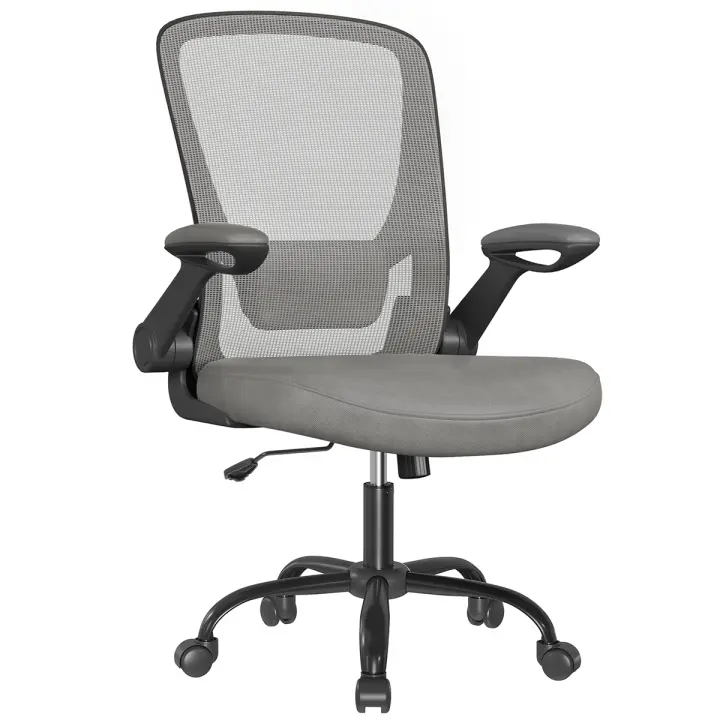 SONGMICS Silla de Oficina, Silla de Escritorio, Silla Giratoria de Malla, Silla de Ordenador Ergonómica, Soporte Lumbar, Oscilante, Asiento 53 cm, Apoyabrazos Abatibles, Negro y Blanco/Negro/Gris Paloma/Azul Niebla/Rosa Jalea/Beige Avena - 1