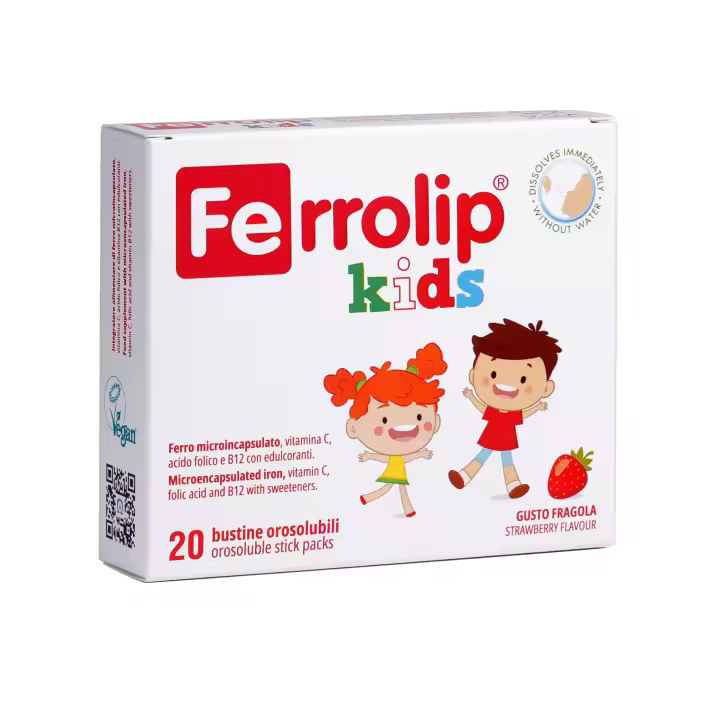 U.G.A. Nutraceuticals-Ferrollip Kids - Suplemento alimenticio with Hierro microencapsulado, vitamin C, ácido fólico y B12 con edicorcorantes-Sabor termesa-20 sobre orosoluble-Apoyo cognitive para niños en edad escolar. - 1