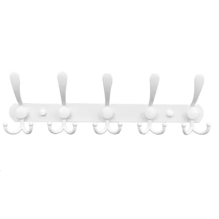 Perchero de pared de acero inoxidable, ganchos para abrigos, toallas, albornoces (blanco, 5 ganchos, 1 unidad) - 1
