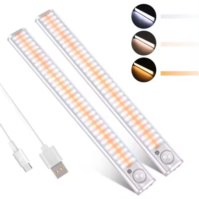 Paquete de 2 Luces LED para 120 Luces, Con sensor de movimiento, recargable por USB, Tiras - 1
