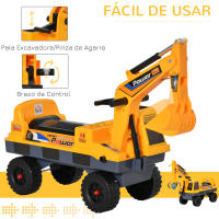 HOMCOM Tractor sin Pedales para Niños de 2-3 Años Excavadora Correpasillos con Pala Delantera Luces Música y Espacio de Alamcenaje Oculto 90x28x58 cm Amarillo - details 1