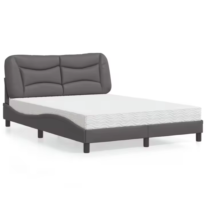 vidaXL Cama con colchón cuero sintético gris 140x190 cm - 1