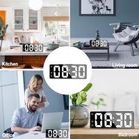 Reloj despertador digital de cabecera, gran espejo LED reloj electrónico con temperatura, fechas, Ajustar brillo, control voz - details 4
