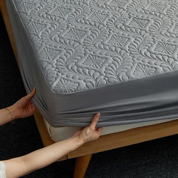 Sábana Impermeable Con Cinturones Elásticos Tamaño Queen/King Color Sólido Protector De Matrícula Para Cama Doble - 1