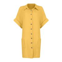 Vestido Elegante De Verano Para Mujer Con Cuello En V Y Mangas Cortas Botones Y Cuello Encogible Vestido De Oficina Para Dama Con Estilo Robe - details 9