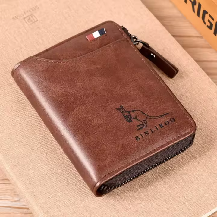 Cartera De Cuero Para Hombre Lujo Monedero Con Bolsillo Para Monedas Y Tarjetas RFID Cierre De Cremallera Regalo Para Hombres Bolsa De Dinero - 1