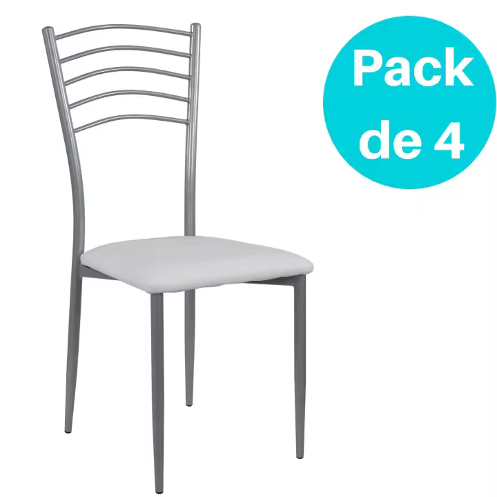Lote de 4 sillas de cocina con estructura gris y cojín blanco (90x41x51) - 1