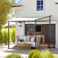 Outsunny Pérgola de Pared 2,4x2,4 m Cenador de Jardín con Techo Inclinado Protección UV 30+ Impermeable y Marco de Metal para Patio Terraza Balcón - details 1