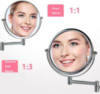 Espejo de baño de pared con aumento de 3x, espejo de belleza retráctil y plegable para baño, espejo de tocador de afeitado redondo de doble cara para spa y hotel en casa, 8 pulgadas - details 2