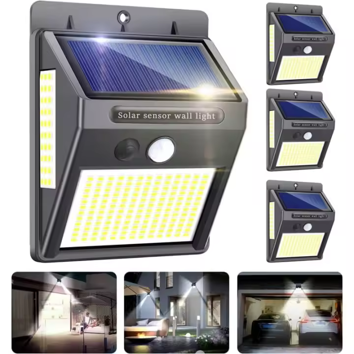Lámpara Solar Exterior Innopo 4 Piezas 216 LED 1000 Lúmenos Luz Solar con Sensor de Movimiento Gran Angular - 1