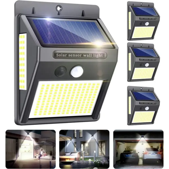 Lámpara Solar Exterior Innopo 4 Piezas 216 LED 1000 Lúmenos Luz Solar con Sensor de Movimiento Gran Angular - 1