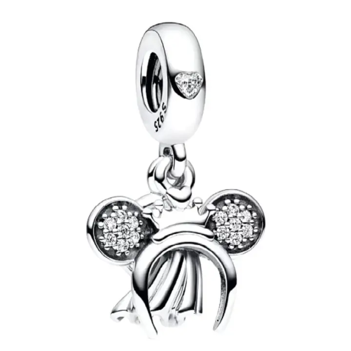 Pandora Charm de Colgante en Plata DE LA Diadema y anillo de Novia de Minnie Mouse de Disney with Doble Colgante, Incluye Caja Original - 1