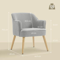 HOMCOM Butaca de Salón Moderna, Sillón Lectura Tapizado en Lino con Patas de Madera, Reposabrazos Acolchado Grueso y Almohadillas Ajustables para Dormitorio, Oficina, Estudio, Carga 120 kg, Gris Claro - details 2