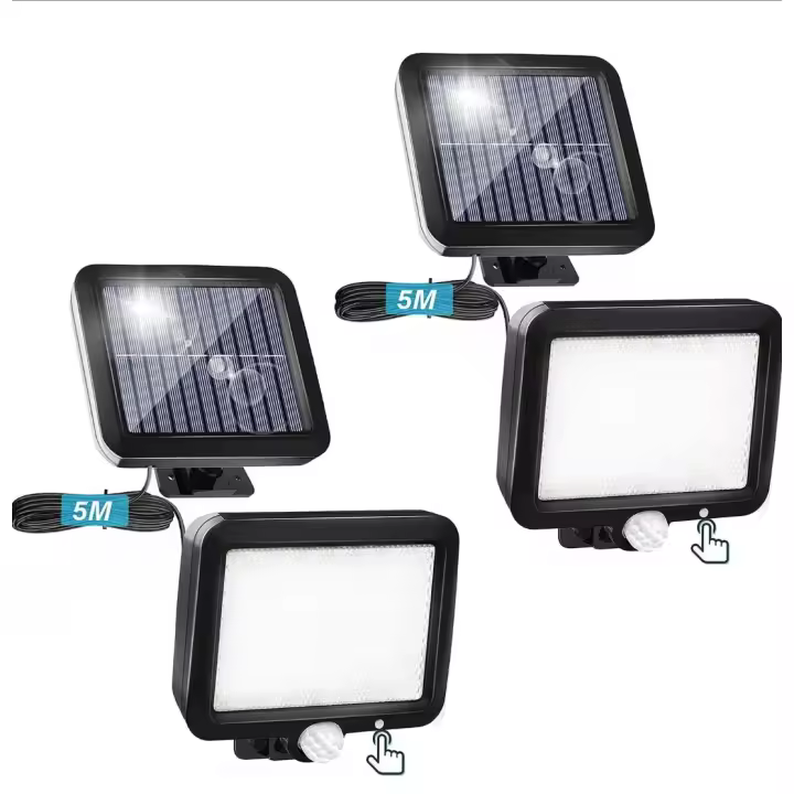 Luces solares para exteriores con sensor de movimiento, paquete de 2 - Luz solar para exteriores con 3 modos e interruptor, 56 luces solares LED con cable de 5 m, ángulo de iluminación de 120° - 1