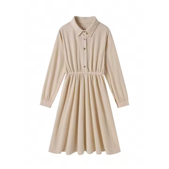 Vestido Preppy Para Mujer Elegante Con Mangas Largas Estilo Clásico Solido A-Line Cuello Redondo Botones Midi Primavera 2025 - 1
