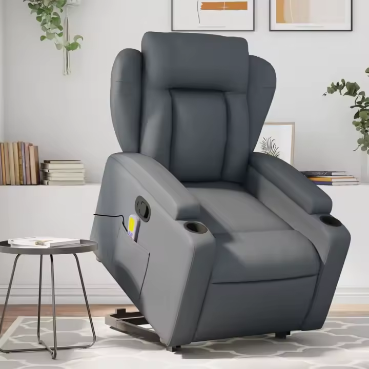 vidaXL Sillón reclinable de masaje de pie cuero artificial gris - 1