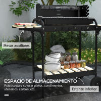 Outsunny Barbacoa de Carbón con Ruedas Barbacoa Portátil 103x47x95 cm con Parrilla Ajustable en Altura de 5 Niveles Estantes y 6 Ganchos para Pícnic Camping - details 5