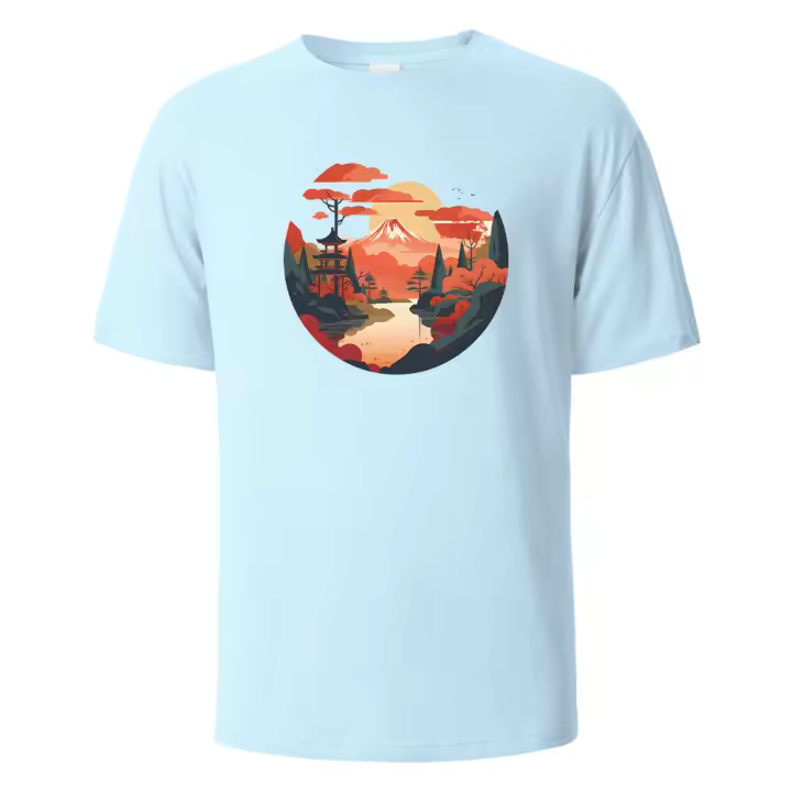 Camiseta De Algodón 100% Con Impresión De Mont Fuji Estilo Casual Para Hombre Y Mujer Camiseta De Verano Con Cuello Redondo Y Mangas Cortas Oversize - 1