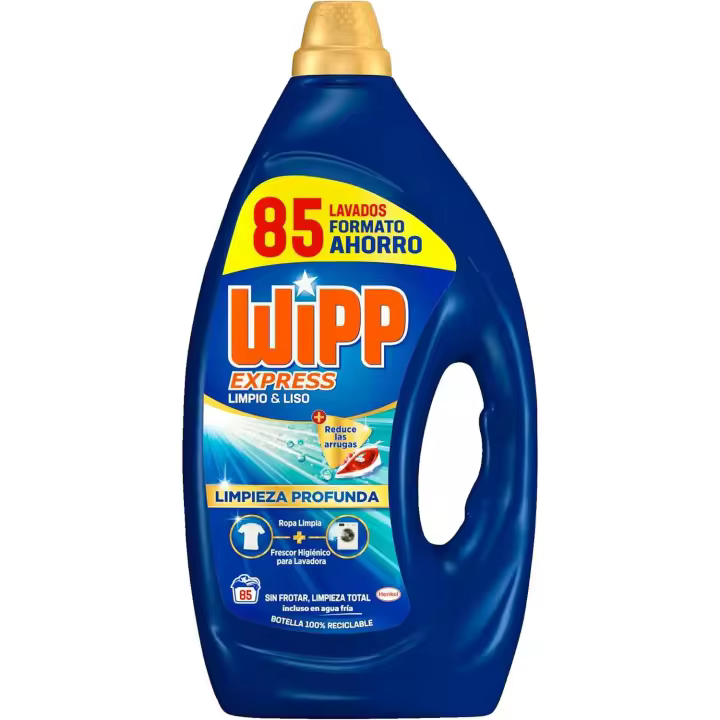 Wipp Express-  Detergente Líquido-  Limpio y Liso para lavadora - 85 lavados - 3825ml - 1