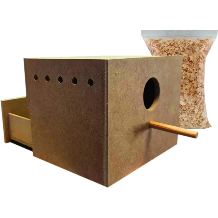 nestQ Nido Grande con Cajon para Periquitos Y Agapornis de Madera con Cama de Viruta y Enganches para Jaulas, Casita de Cría para Pájaros, Nidal para la Jaula de Aves 20cm x 15,5cm x 16cm - 1