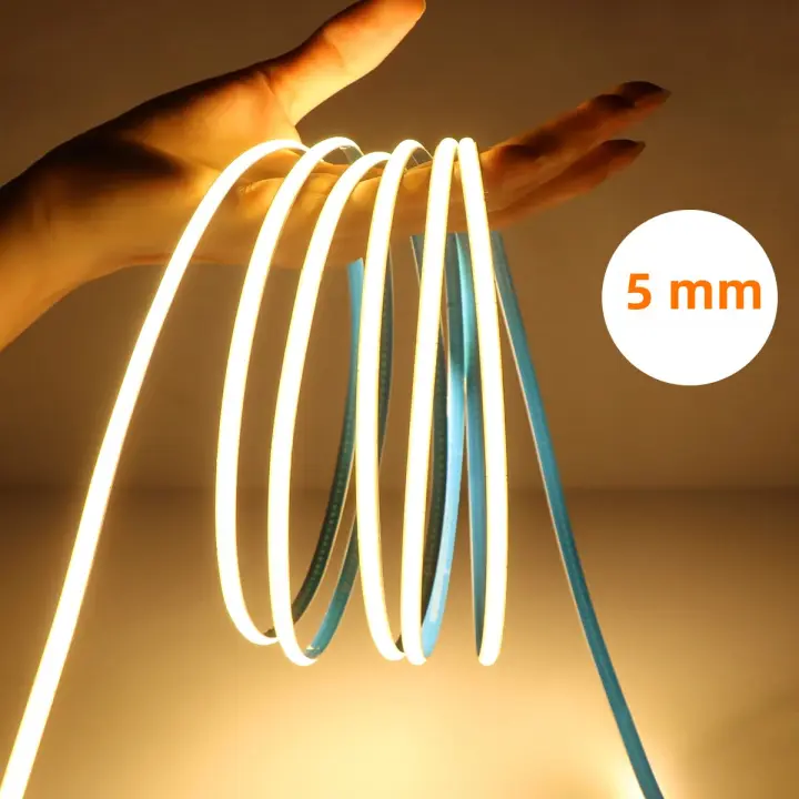 Tira De LED COB Flexible 12V 5mm 8mm Con 320 LEDs Alta Densidad Para Iluminación De Armarios Y Hogar Luz De Lampara FOB - 1
