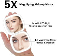 Espejo De Maquillaje Portátil Foldable Con 2 Caras Y Luz LED 3 Colores Toque Compacto 5X Magnificación Para Viajes - details 6