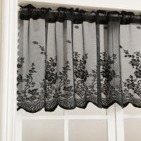 Cortina Corta De Encaje Negro Con Patrón Floral Elegante Valance De Ventana Pastoral Para Cocina Con Bolso De Percha 1 Pieza - details 1