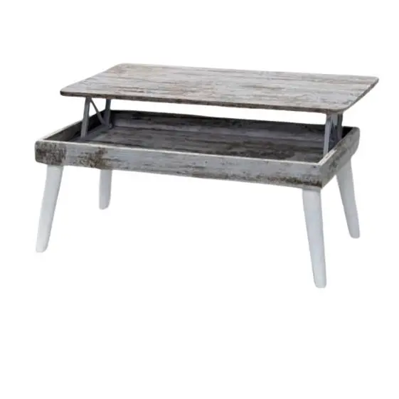 Cristaleria Crespo-mesa de centro elevable, madera acabado vintage, patas blanco 100 x 50 x 43 L-176 - 1