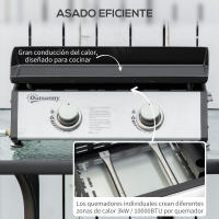 Outsunny Plancha de Gas Sobremesa con 2 Quemadores de Acero Inoxidable 6kW Barbacoa Portátil con Plancha para Picnic Camping 48,5x46x21cm Negro Plata - details 3