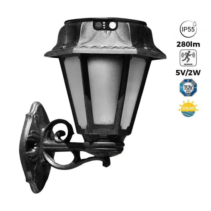 BARCELONA LED - FUMAGALLI Farola solar de jardín para pared "BISSO/ROSETTA" con sensor PIR - 2 modos de funcionamiento - 4000K - 1