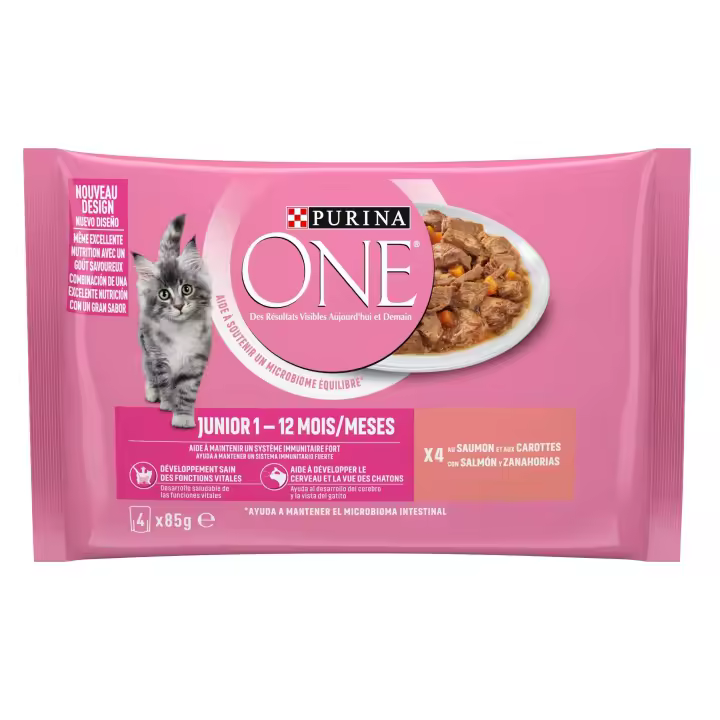 Purina One Junior Salmón Sobres en Salsa para Gatos  Comida húmeda para gatitos - 1