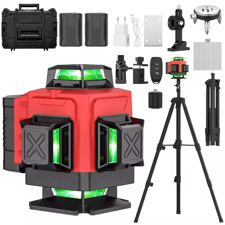 Nuevo nivel láser 4D/16 líneas de alta precisión Sistema de nivelación inteligente Mando a distancia Batería de larga duración Equipado con trípode Soporte de pared Base triangular giratoria y otros accesorios profesionales Juego de nivel láser - 1