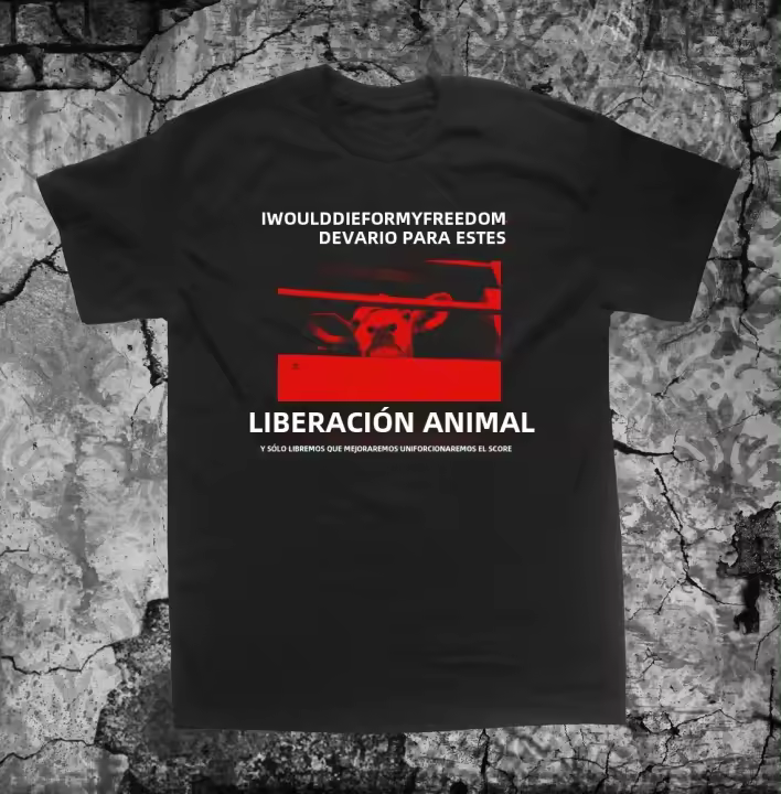 Camiseta Vegetariana Y Vegana Para Hombres Crust Punk Anarcho Meat Is Murder Animal Liberation Front ALF Protección Animal Talla Grande Casual - 1