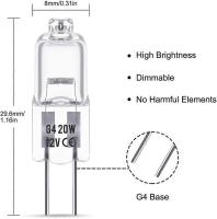 Bombillas halógenas G4, 12V 20W, Blanco cálido 3000K,350LM, regulable, baja tensión G4, cápsula transparente, paquete de 10 - details 1