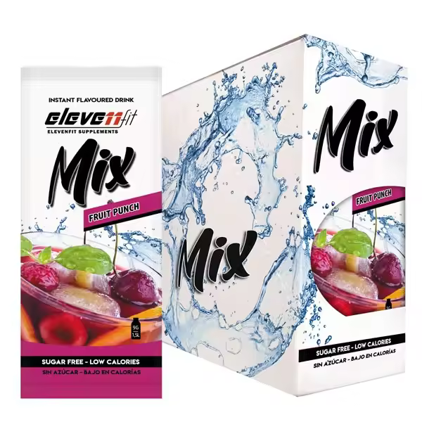 Eleven Fit Mix Instantáneo, Caja de 24 Sobres Sabor Fruit Punch - Prepara 1.5L de Bebida Saludable - Sin Azúcar, Baja en Calorías y Carbohidratos - Ideal para Agua/Leche, Cocinar y Preparar Postres - Mejora tu Dieta - Apto para Adultos y Niños - 1