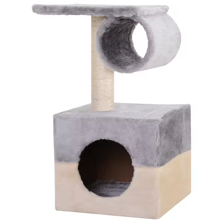PawHut Rascador Árbol para Gatos 31x31x58 cm con Poste Central Casa Cama de Felpa Suave para Arañar Dormir y Jugar Gris y Beige - 1