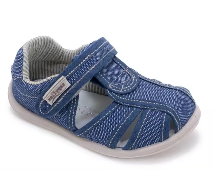 Sandalias niño barefoot Zapy modelo Sabina color azul navy calzado respetuoso vegano Zapiflex cangrejeras de lona con cierre de tira adherente made in Spain muy comodas - 1