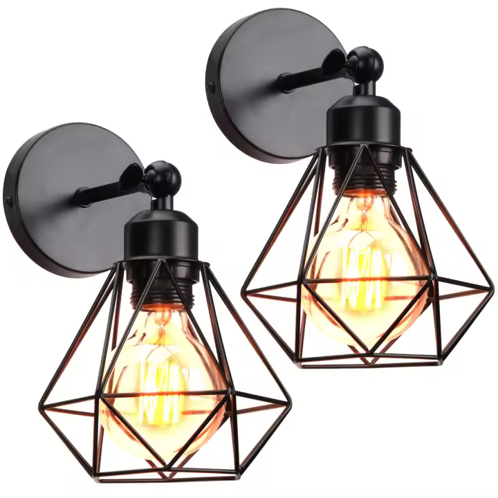 Juego de 2 apliques de pared Industriales Vintage para interior, de techo, E27, de metal, estilo retro, ajustables a 180 °, para Cocina y Salón (2 Unidades) - 1