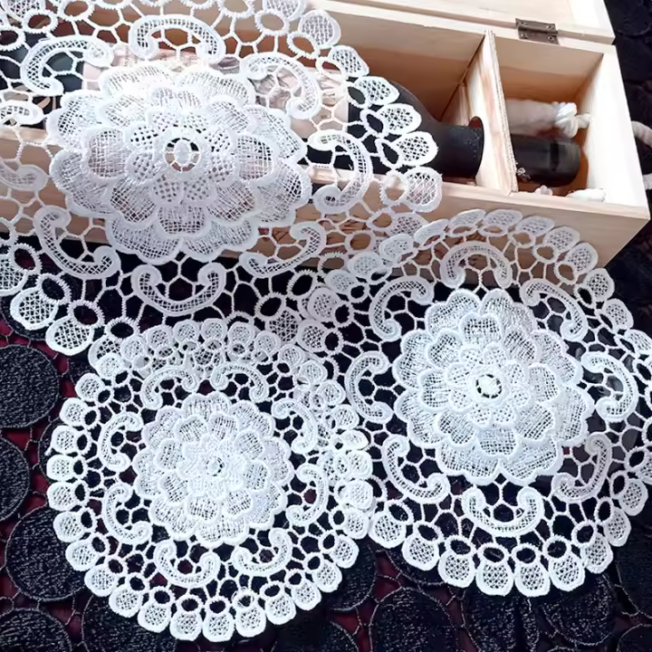 Mantelera De Encaje Con Bordado De Flores Resistente Al Calor 20/30/40cm Cojín Para Taza Decoración De Hogar Para Bodas Y Fiestas Moderno - 1