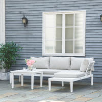 Juego de 3 muebles de Jardín en forma de L con Mesa Auxiliar y juguetes, Aluminio Blanco CREAM Para Balcón y Terraza - details 0