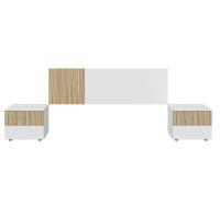 Meimon ETHNA Conjunto Dormitorio: Cabezal para cama de 160 cm y 2 mesitas de noche con 2 cajones cada una, guías metálicas, patas ABS ocultas, melamina TIPO E1, cantos en PVC, acabado Blanco Artik Natur, incluye herrajes de fijación a pared - details 0