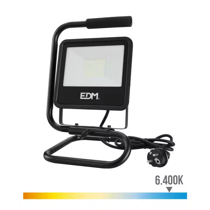 EDM Foco Farol Proyector LED con Pie Negro 50W 4000lm 6400k Luz Fría - 1